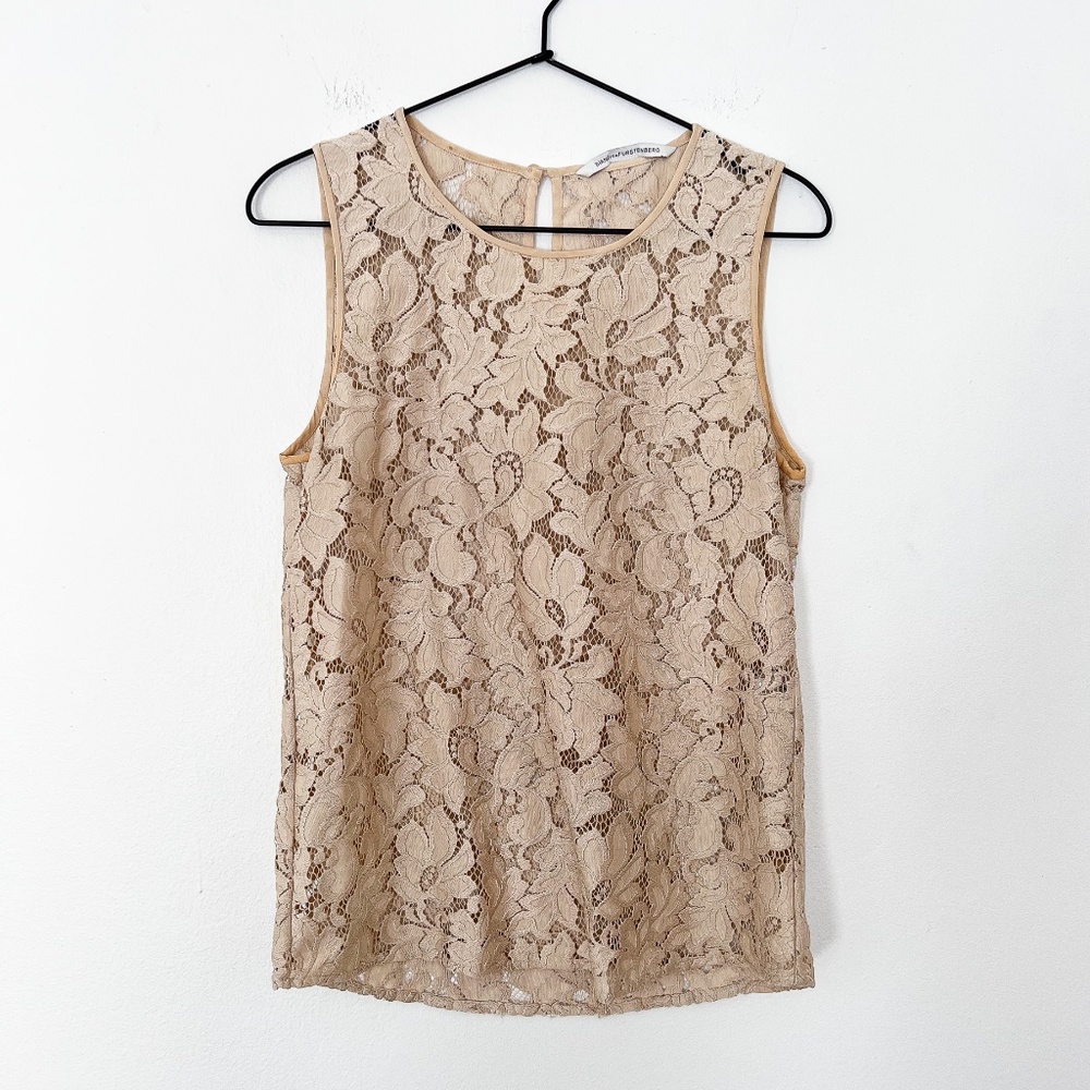 Diane von Furstenberg silk lace floral Top shell blouse cream size small 4 pre-o